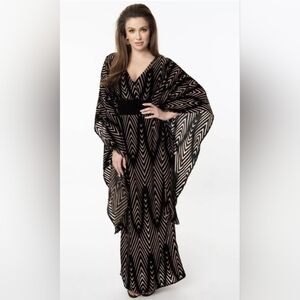 Unique Vintage Black and Gold Chevron Dress L NWOT